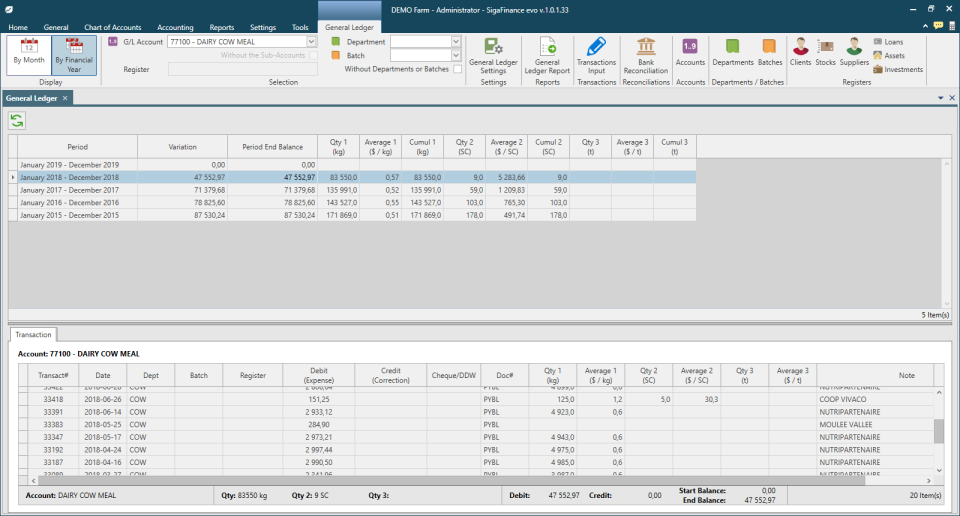 screenshot of SigaFinance evo